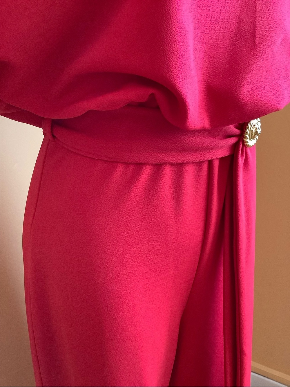 KENDI BOUTIQUE Red Flutter Sleeve Wide Leg Belted Jumpsuit Dolman Romper XL - Picture 10 of 13